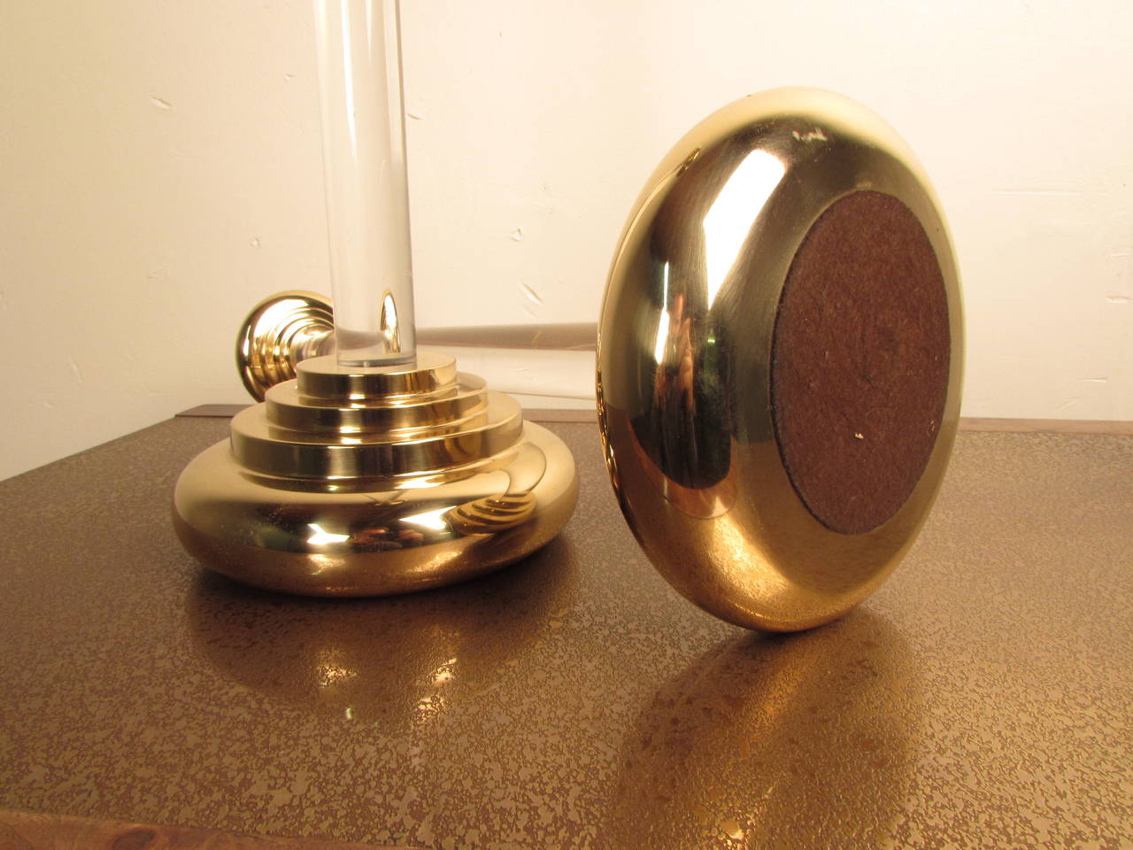 Late 20th Century Sizable Brass and Lucite Candleholders in the Manner of Karl Springer