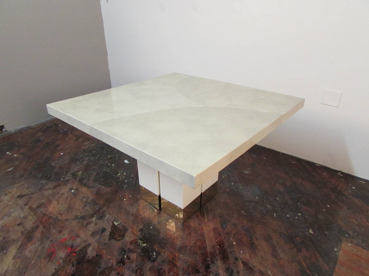 Late 20th Century Italian Goatskin, Brass + Lacquer Dining Table in the Manner of Karl Springer