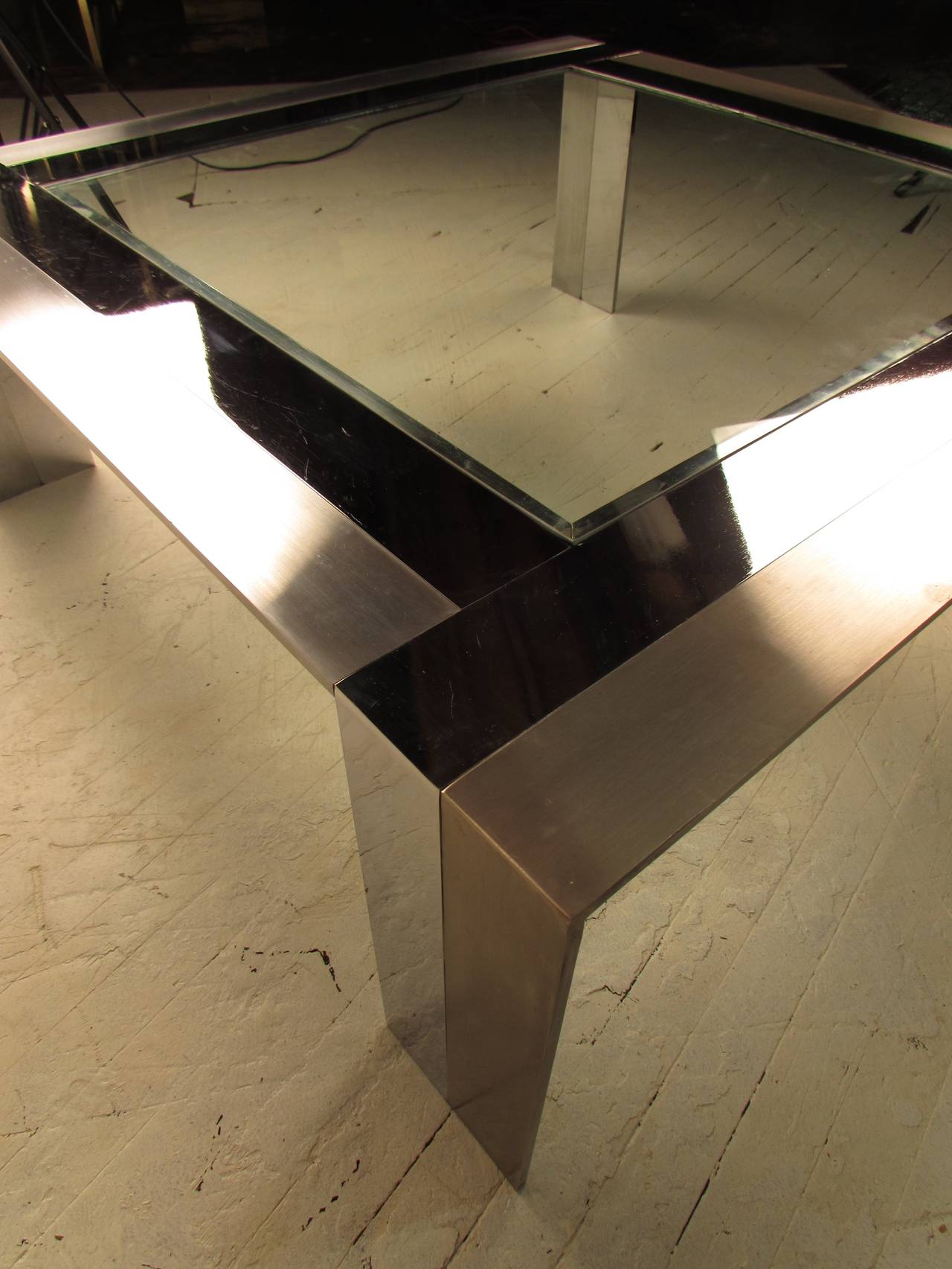 American Solid Steel and Glass Cocktail Table, 1970s
