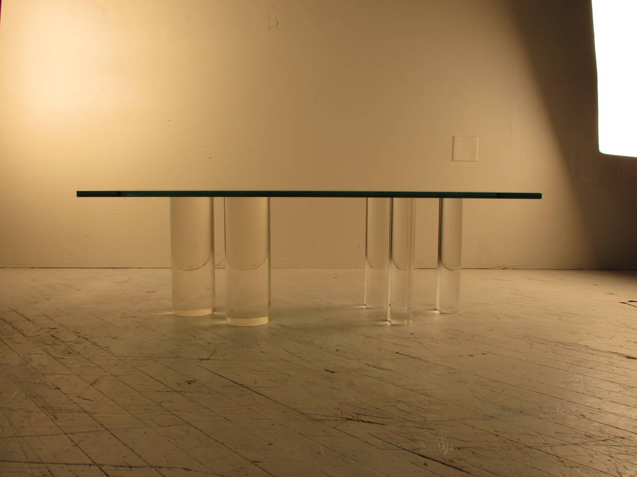 Late 20th Century Cylindrical Lucite Coffee Table with Glass Top