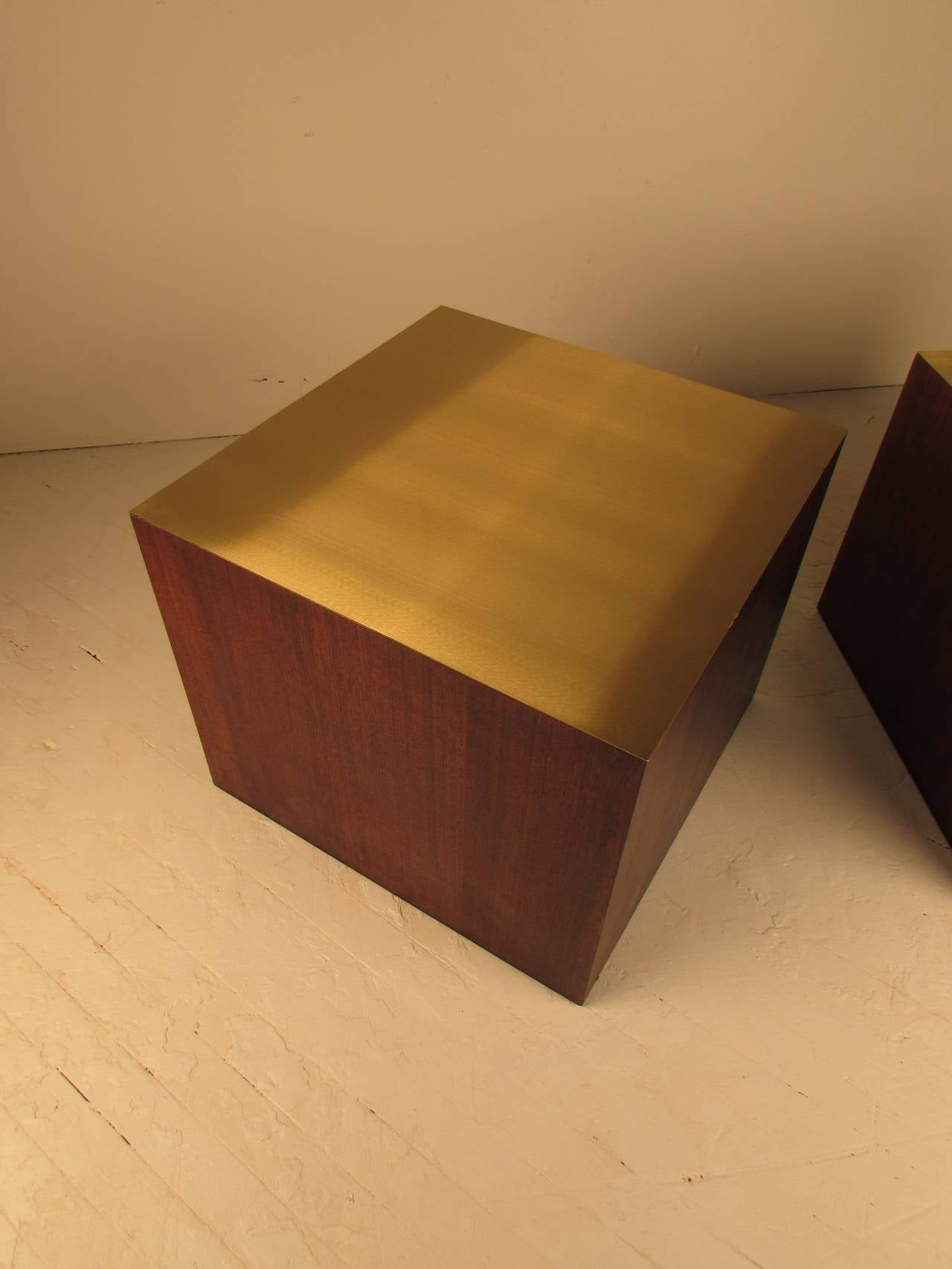 American Handsome Harry Lunstead Walnut and Brass Cube Tables