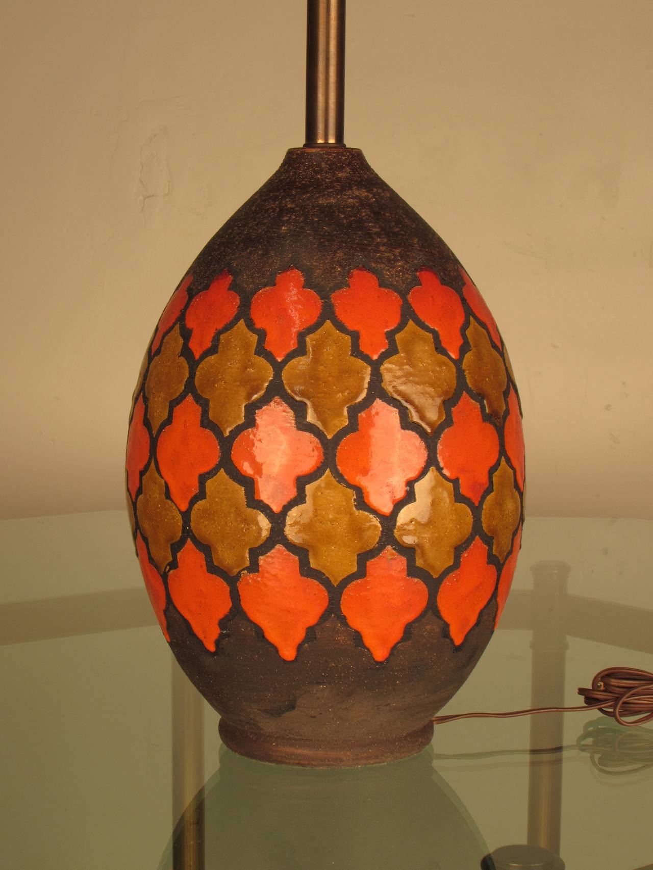 Bitossi for Raymor Bulbous Ceramic Lamp with Quatrefoil Pattern