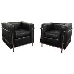 Pair of Iconic Le Corbusier LC2 LePetit, 1960s Cassina Production