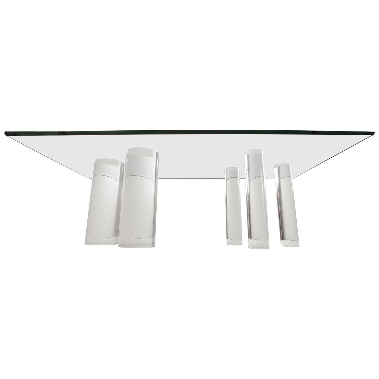 Cylindrical Lucite Coffee Table with Glass Top