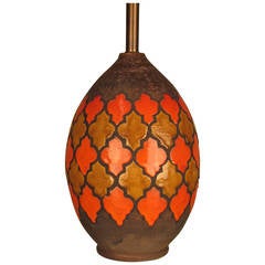 Bitossi for Raymor Bulbous Ceramic Lamp with Quatrefoil Pattern