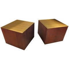 Handsome Harry Lunstead Walnut and Brass Cube Tables