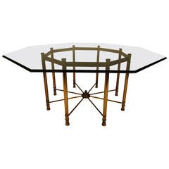 Impressive Mastercraft Octagonal Directoire Style Brass and Glass Dining Table