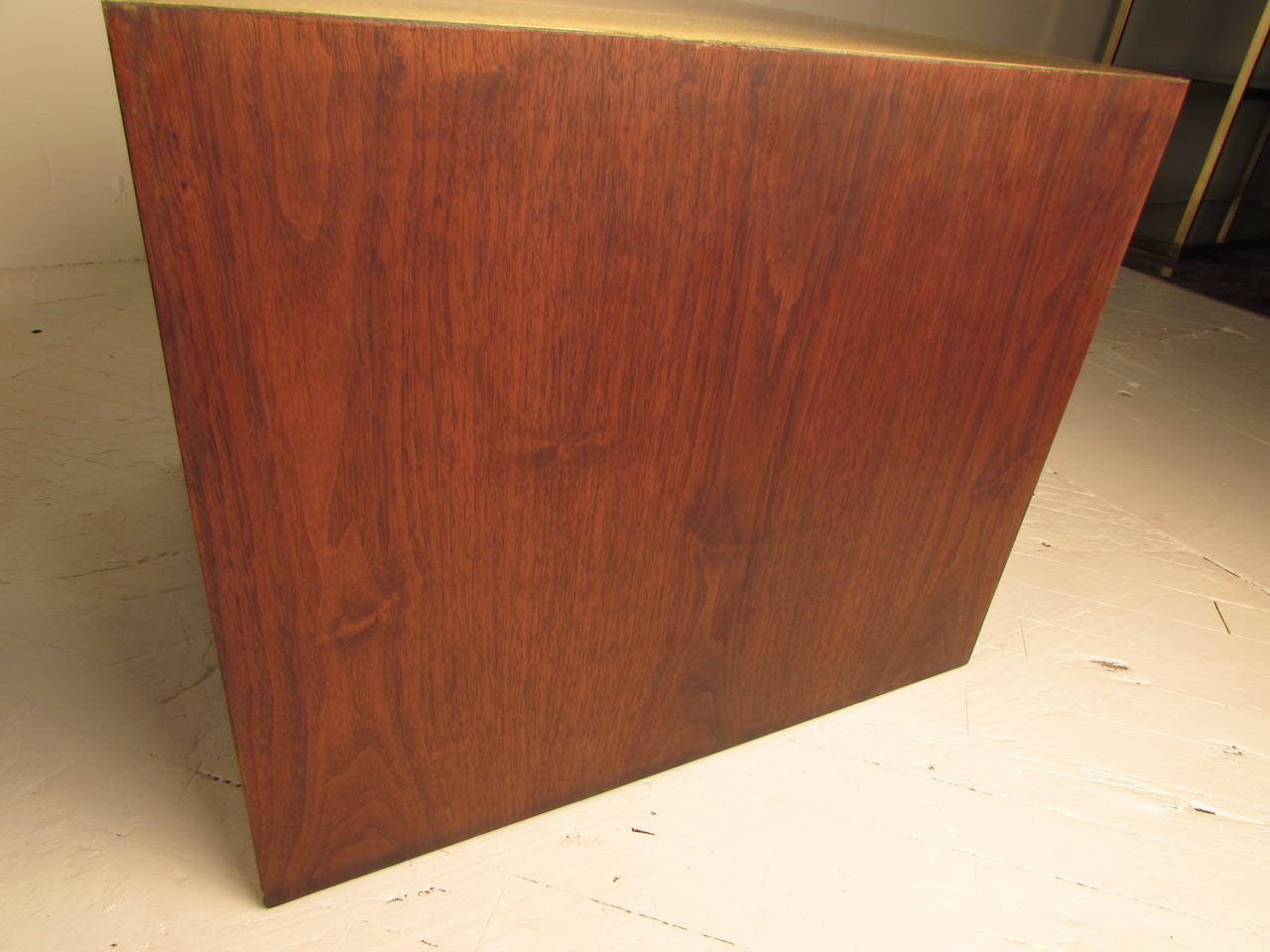 Mid-20th Century Handsome Harry Lunstead Walnut and Brass Cube Tables