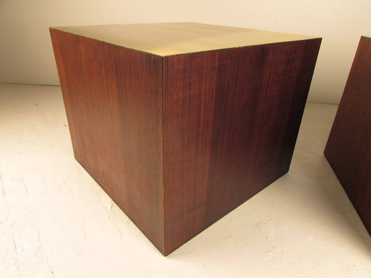 Handsome Harry Lunstead Walnut and Brass Cube Tables 1