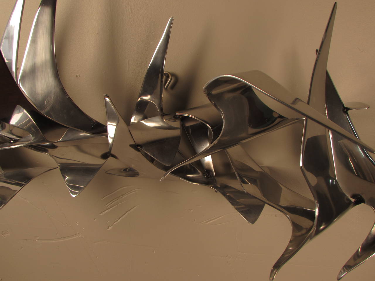 Late 20th Century Magnificent Curtis Jere Birds in Flight Wall Sculpture