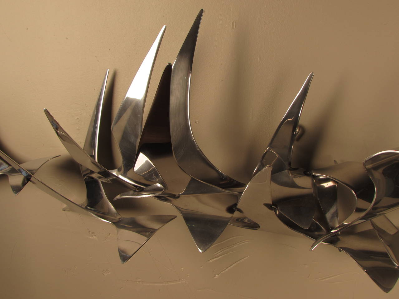 Aluminum Magnificent Curtis Jere Birds in Flight Wall Sculpture