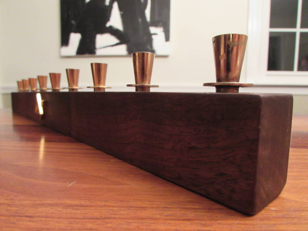 Rare Paul Evans for Raymor, Black Walnut and Brass Menorah, 1955 In Excellent Condition In New York, NY