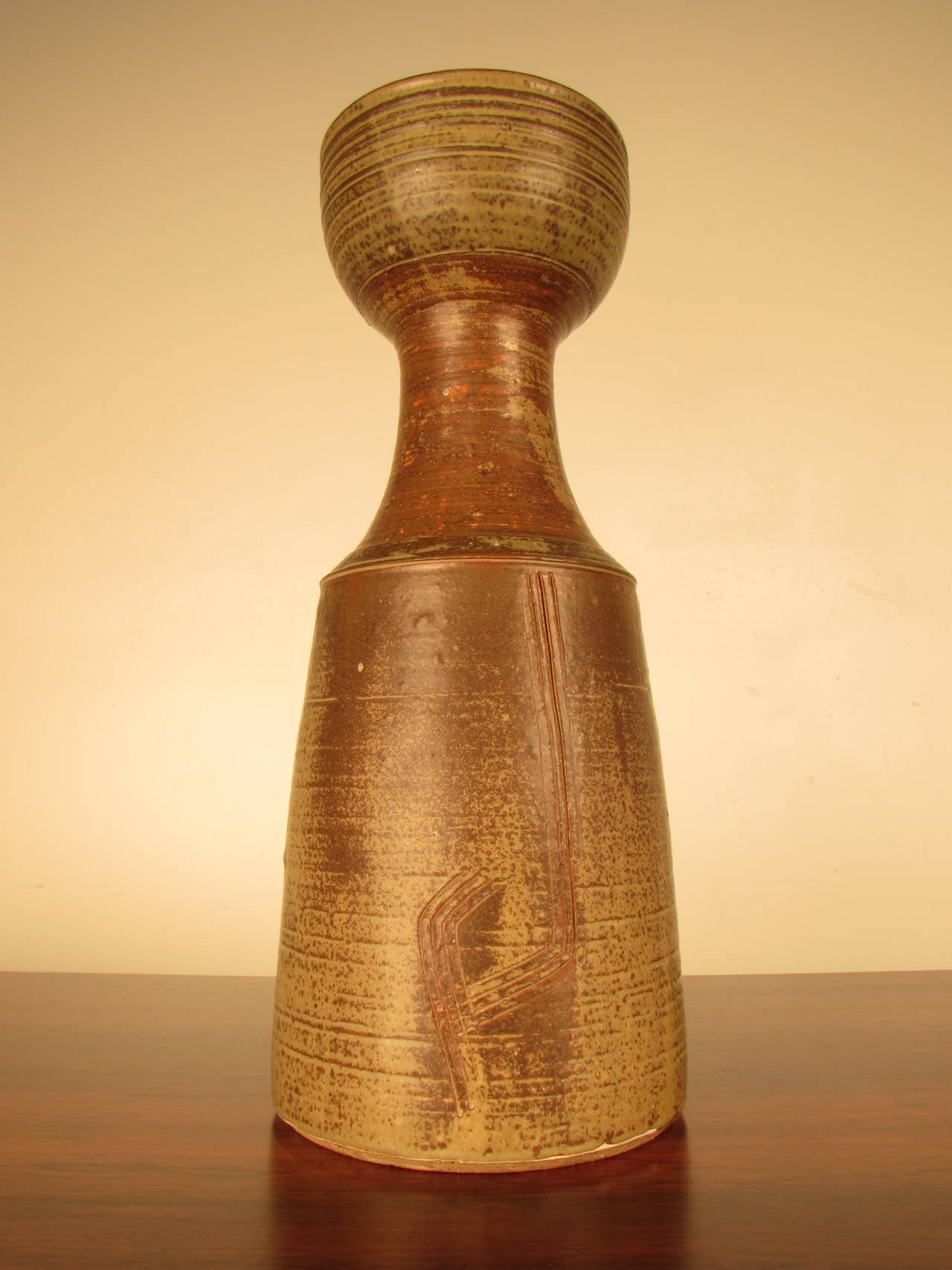 Monumental Mid-Century Wood-Fired Studio Pottery Vessel with Incised Decoration
