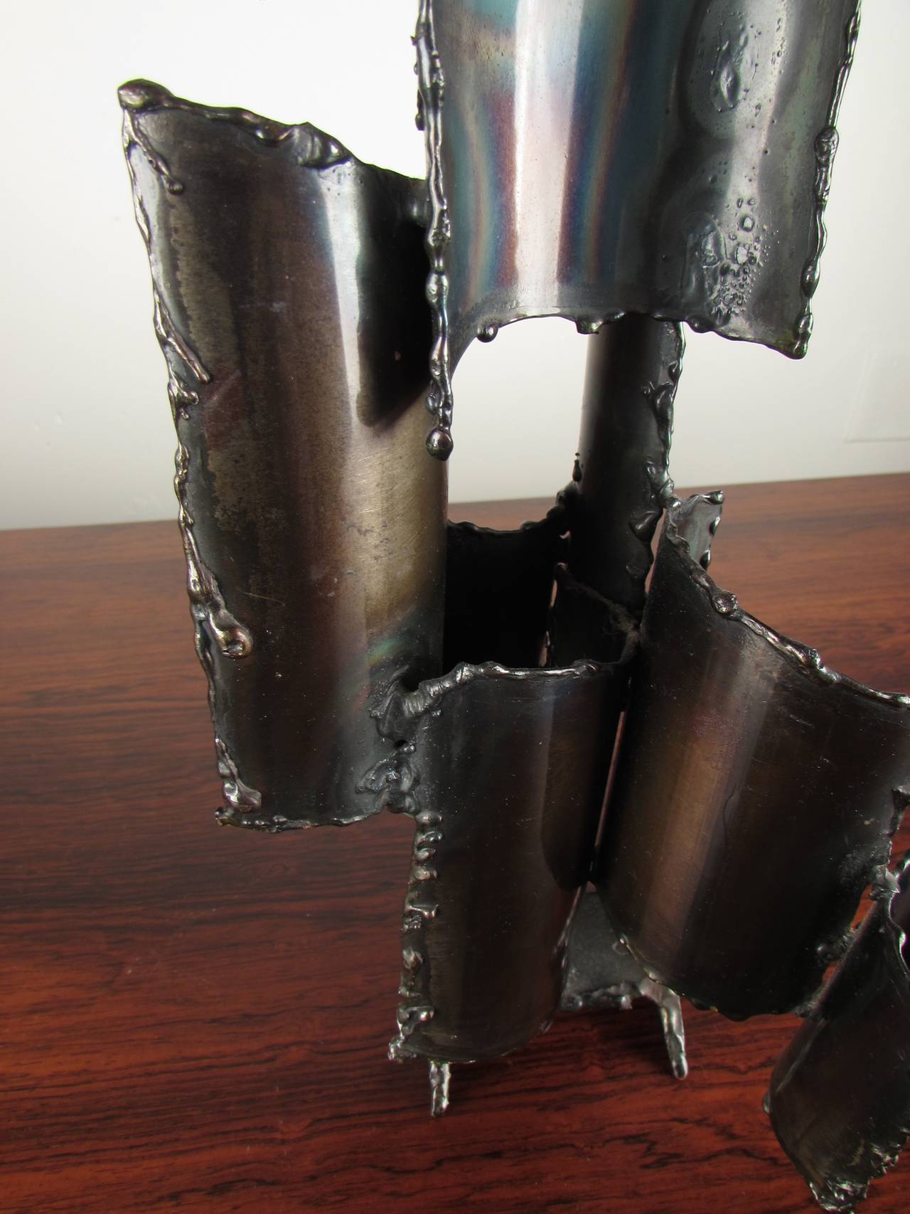 Italian Fantoni Brutalist Torch-Cut Steel Table Sculpture
