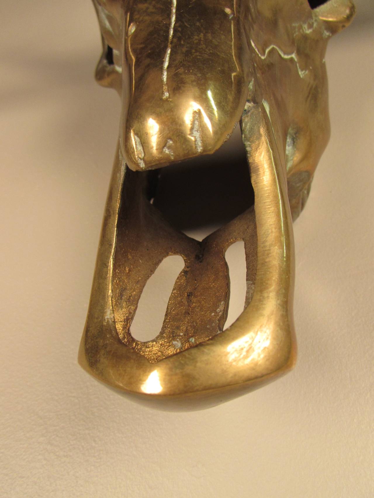 Modern Impressive Cast Brass Sculpture of Longhorn Steer Skull 