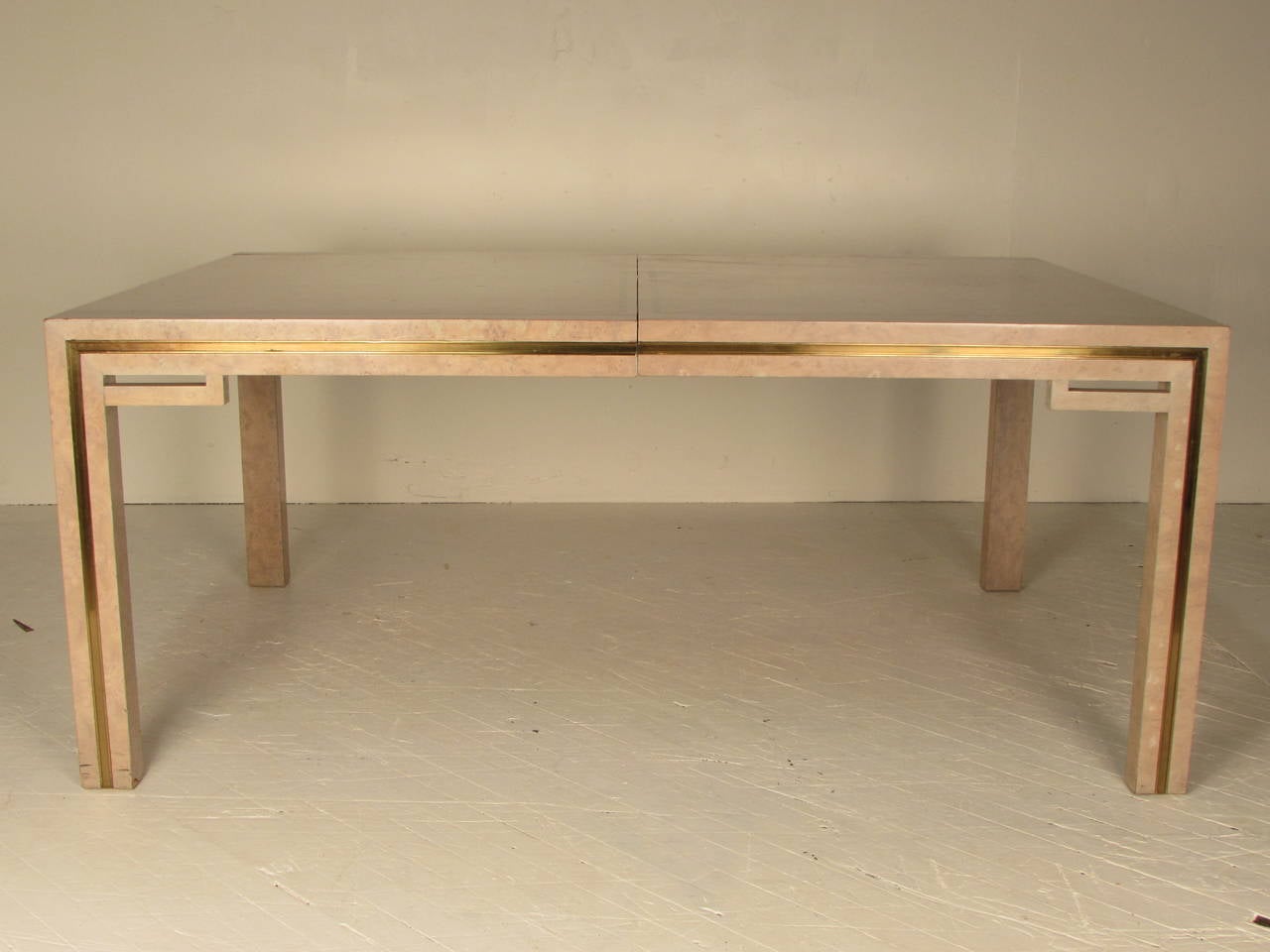 Rare Mastercraft Pickled Burl Dining Table, Brass and Cerused Rosewood Inlays