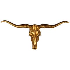 Impressive Cast Brass Sculpture of Longhorn Steer Skull