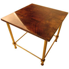 Luminous Aldo Tura Lacquered Goatskin and Brass Side Table