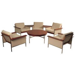 Retro Scarce Minimalist Musterring-Mobel Germany, Chrome and Walnut Living Room Suite