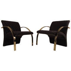 Pair of Dramatic Sculptural Brass Lounge Chairs by Directional