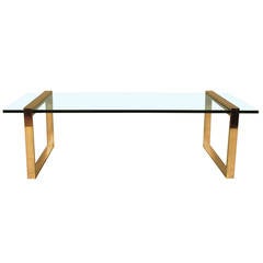 Immaculate Charles Hollis Jones Brass + Glass Cocktail Table