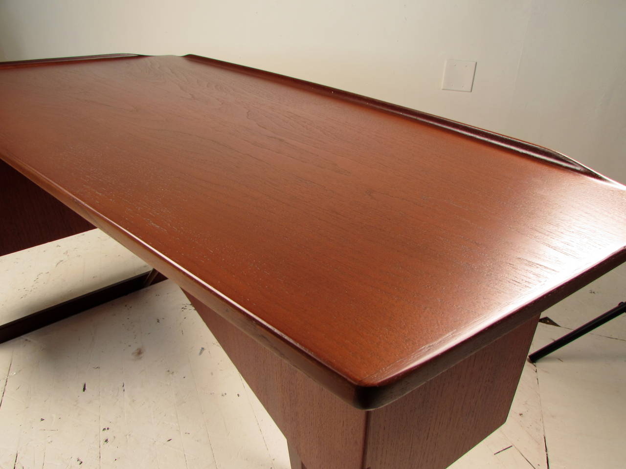 Peter Lovig Nielsen Danish Modern Teak and Brass Executive Desk In Excellent Condition In New York, NY