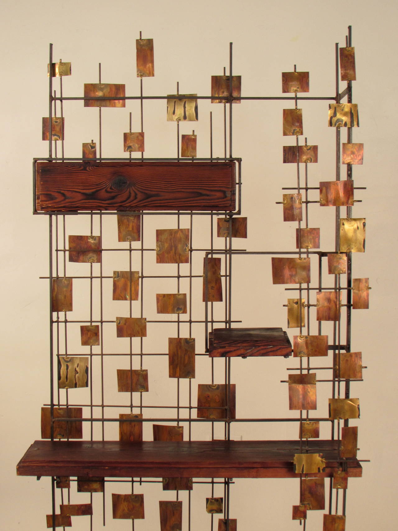Brass Unique Studio Made Brutalist Room Divider or Hall Tree
