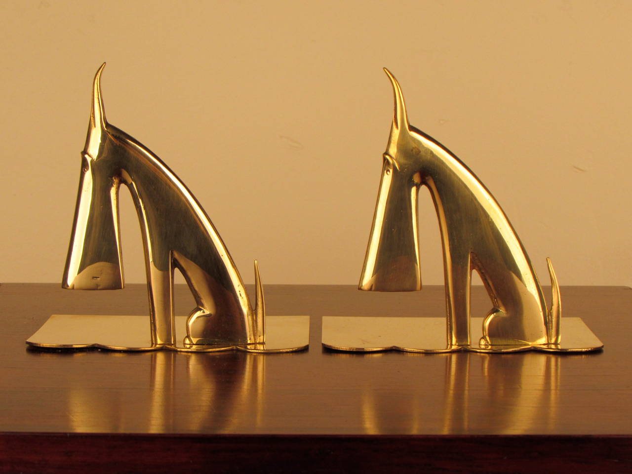 Brass Stylized Scottie Bookends in the Style of Karl Hagenauer