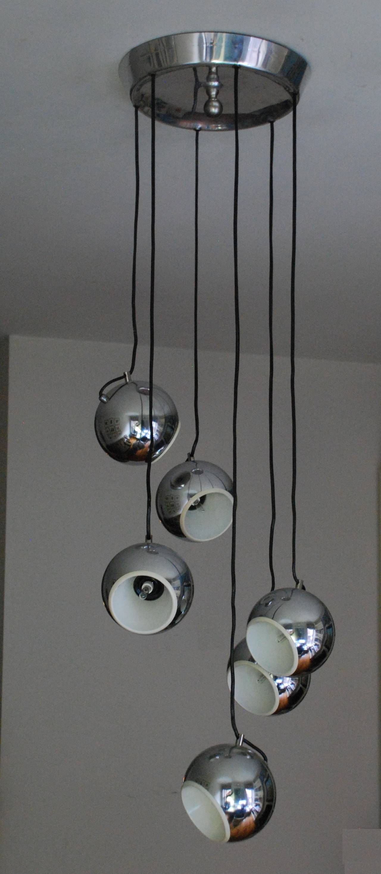 Polished Mid-Century Six Globe Chrome Pendant For Sale