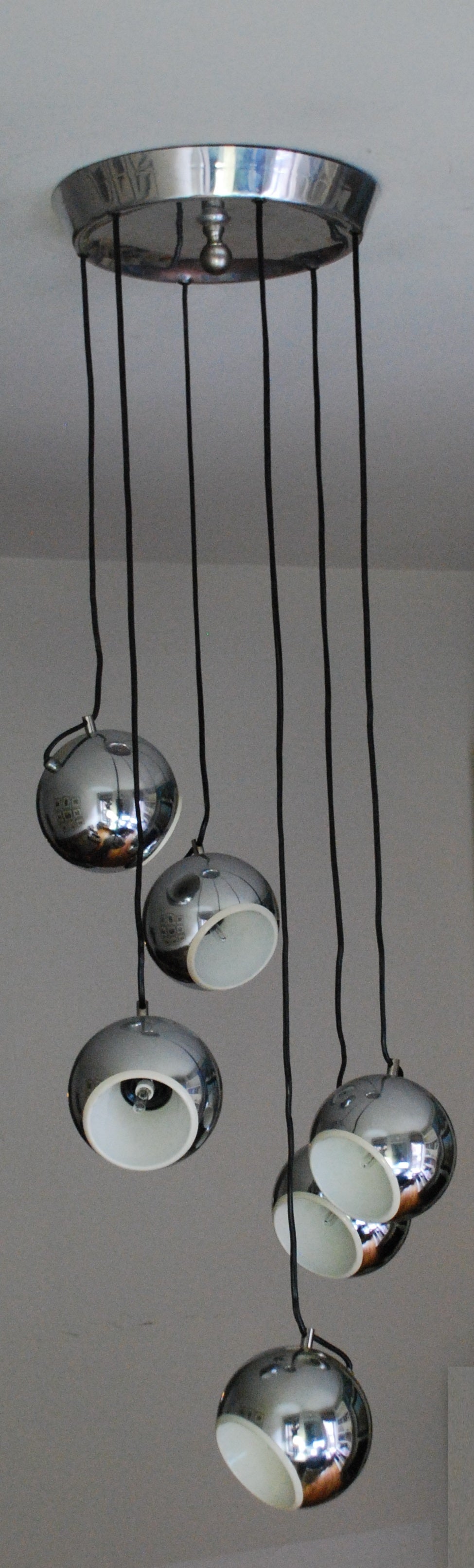 Mid-Century Modern Mid-Century Six Globe Chrome Pendant For Sale