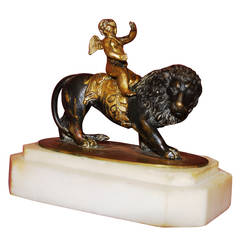 "Love Conquers All" Cupid on Lion Paper Weight Sculpture 3