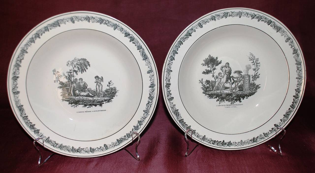 French Creil Creamware Tureen with Six Soup Plates