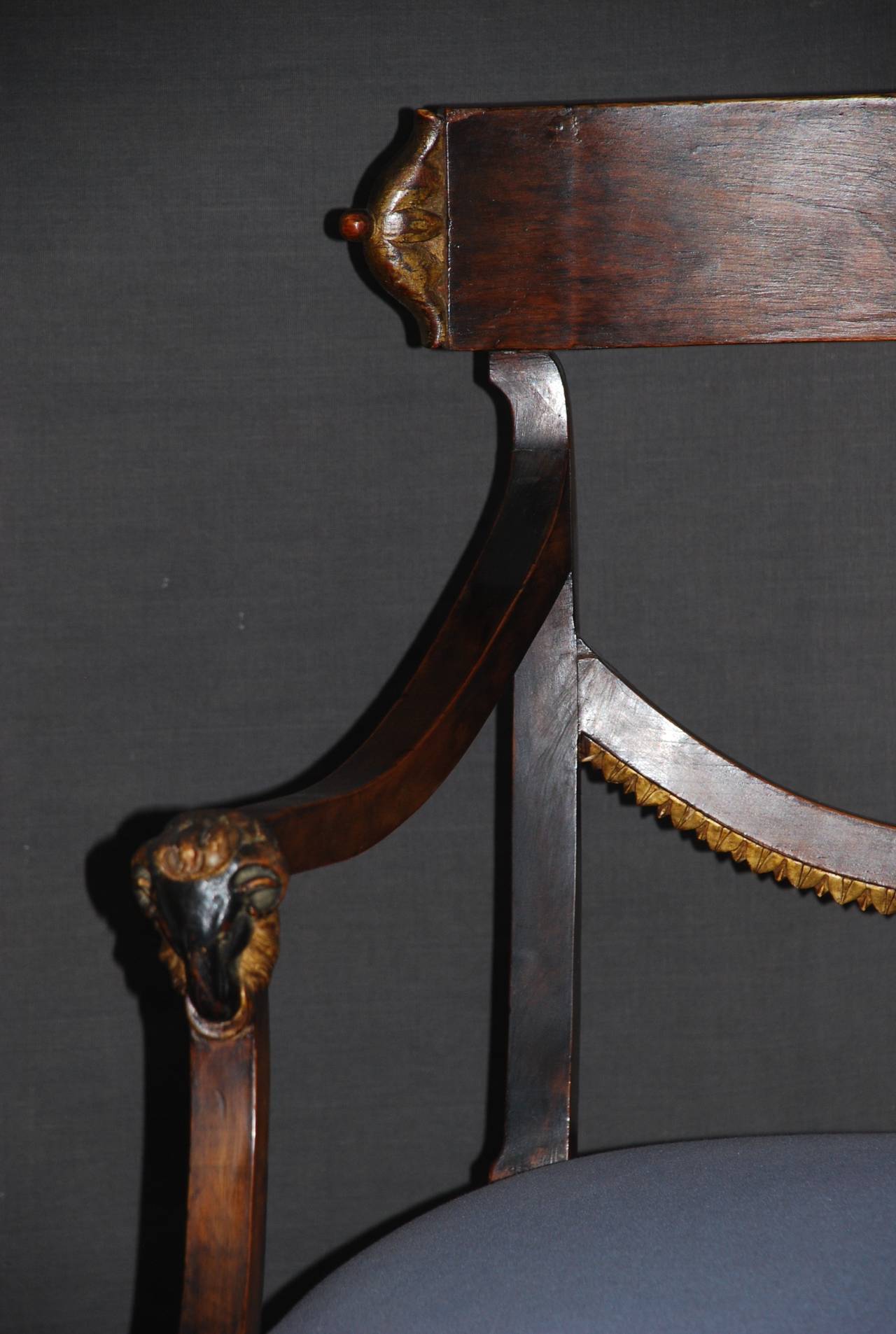 Set of Eight Italian Neoclassical Ram's Head Dining Chairs 2
