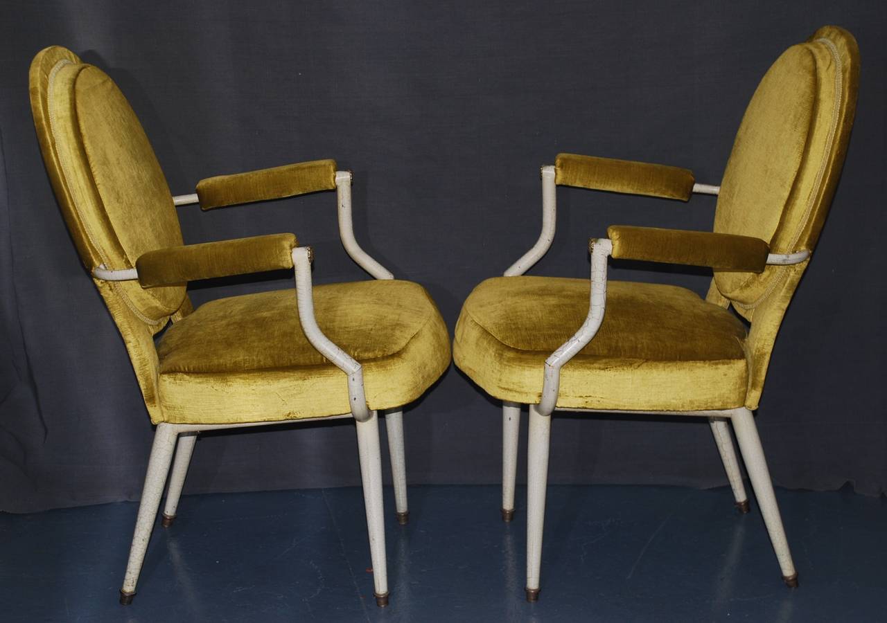  Pair Louis XVI Style Armchairs in Yellow Velvet In Good Condition In New York, NY