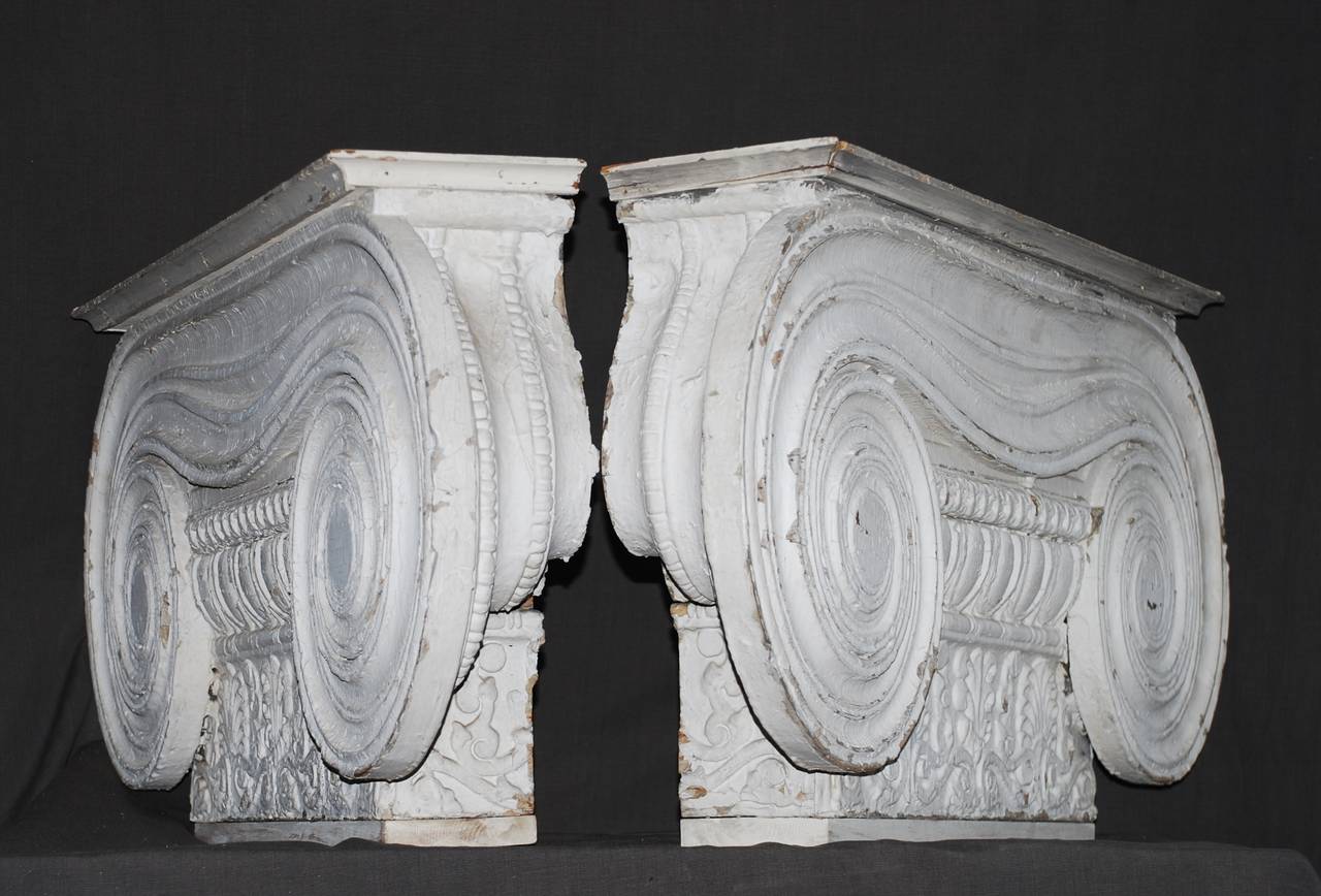 19th Century Pair of Large Ionic Painted Wood Capitals For Sale