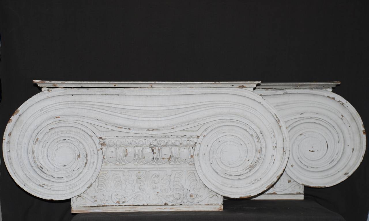 Pair of Large Ionic Painted Wood Capitals For Sale 1