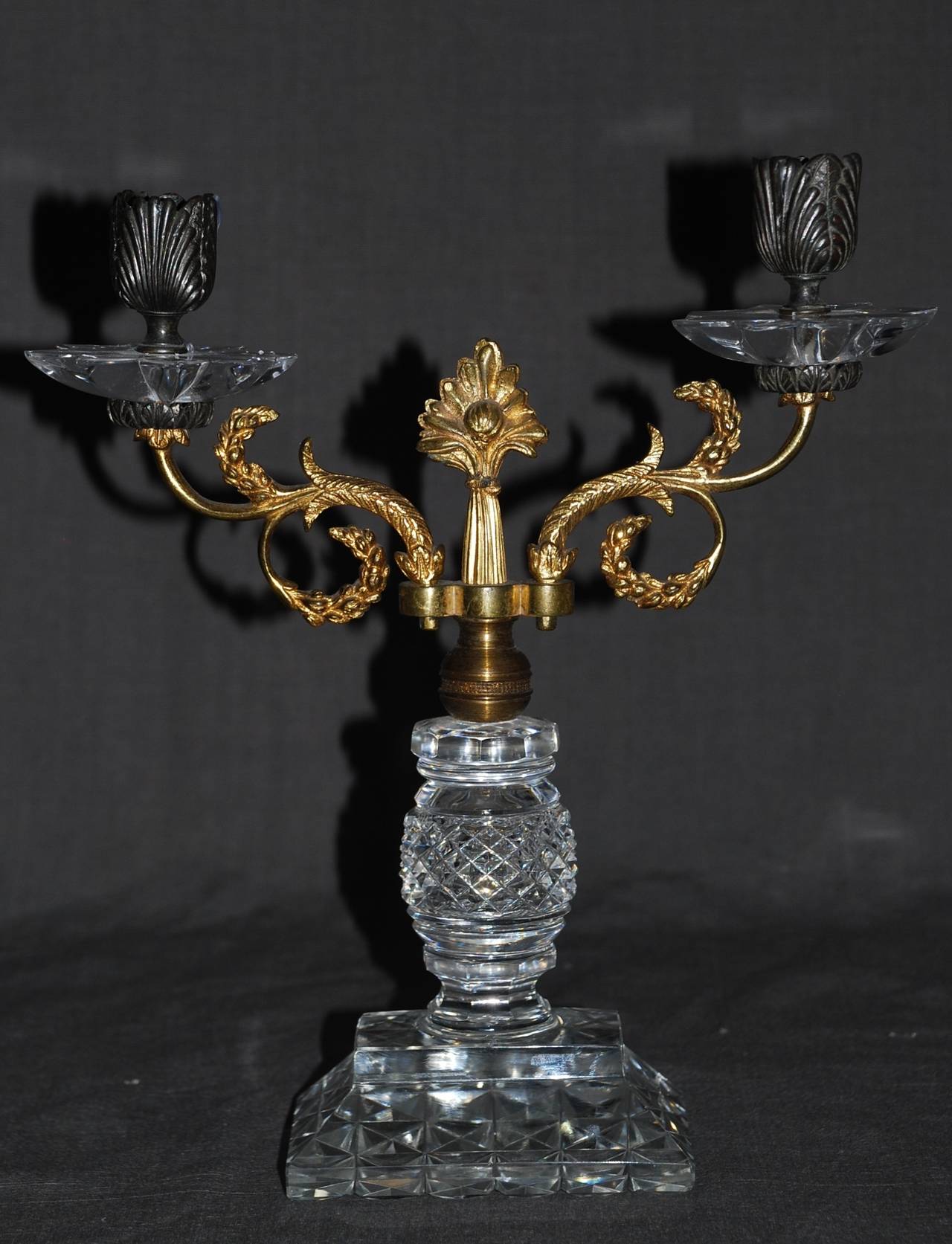 Pair of Regency Crystal, Ormolu and Bronze Candlesticks For Sale 2