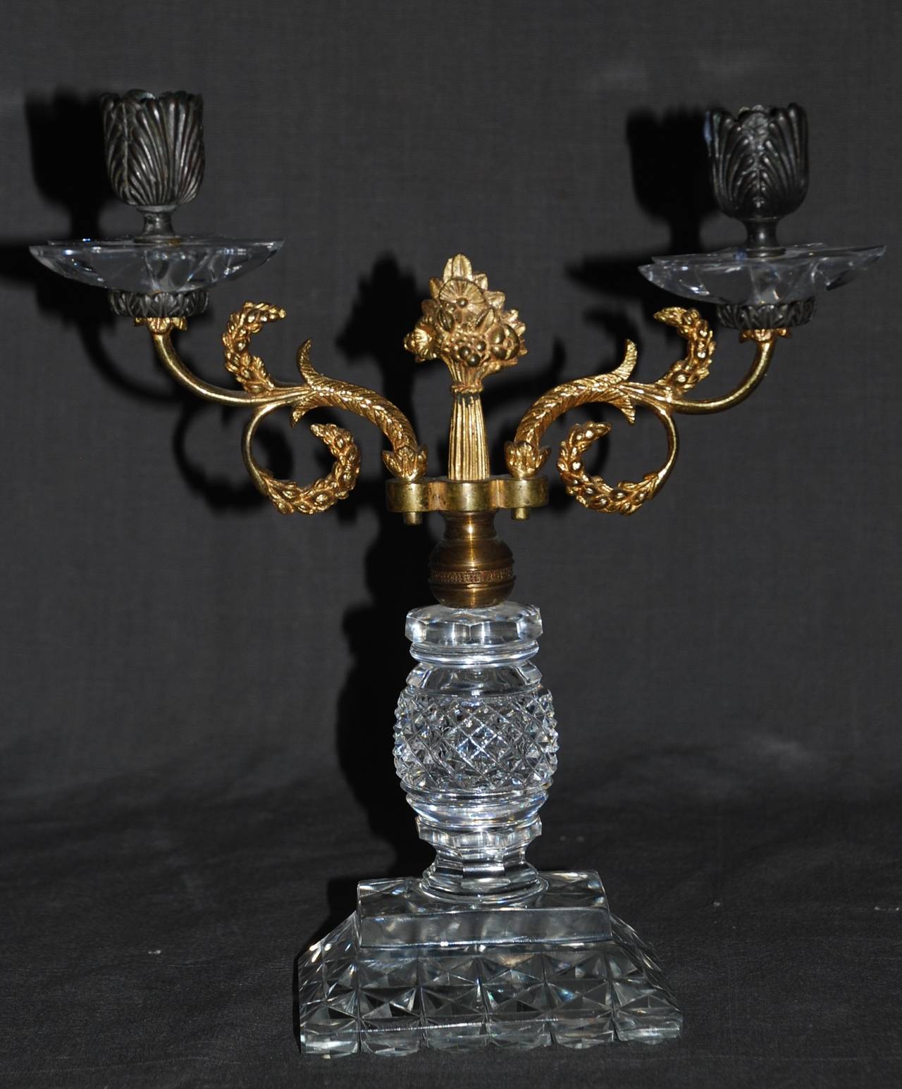 Pair of Regency Crystal, Ormolu and Bronze Candlesticks For Sale 3