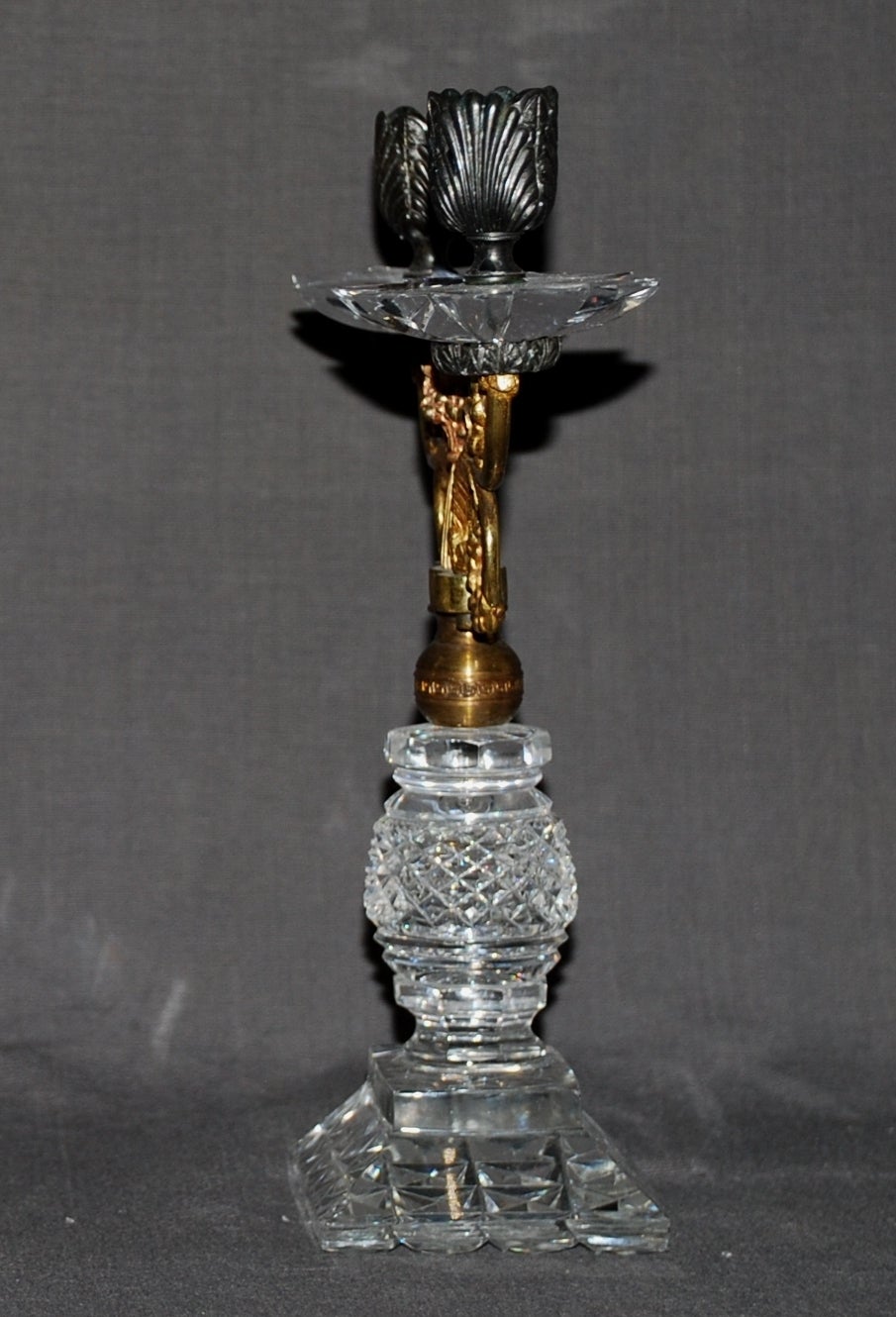 Pair of Regency Crystal, Ormolu and Bronze Candlesticks For Sale 1