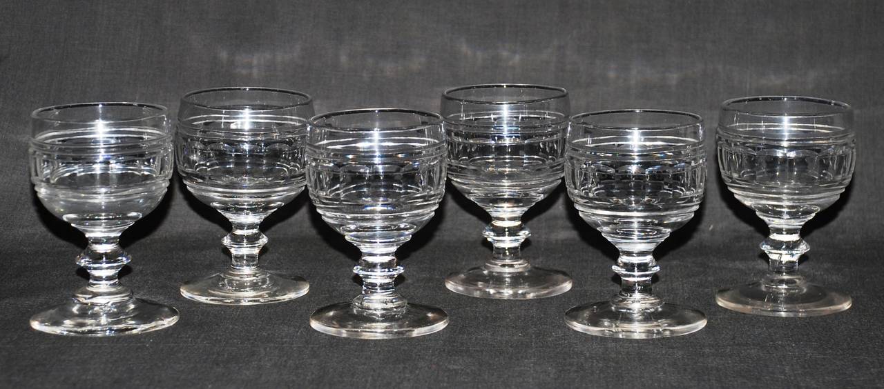Set of six English wine glasses. Beautifully chunky cut small glasses, England, 19th century

Dimension: 2.5
