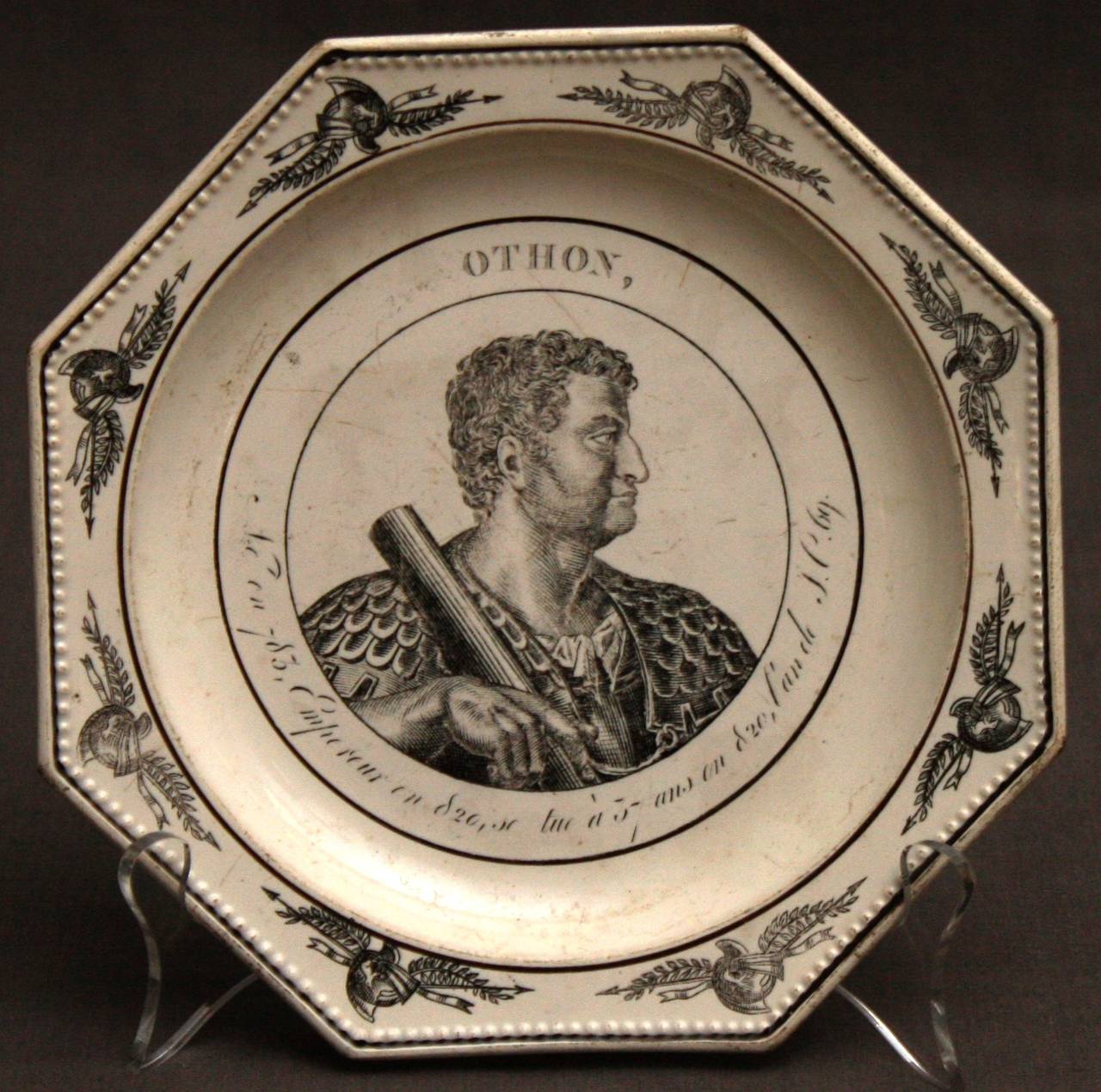 Set of Seven French Octagonal Creamware Roman Emperor Plates 2