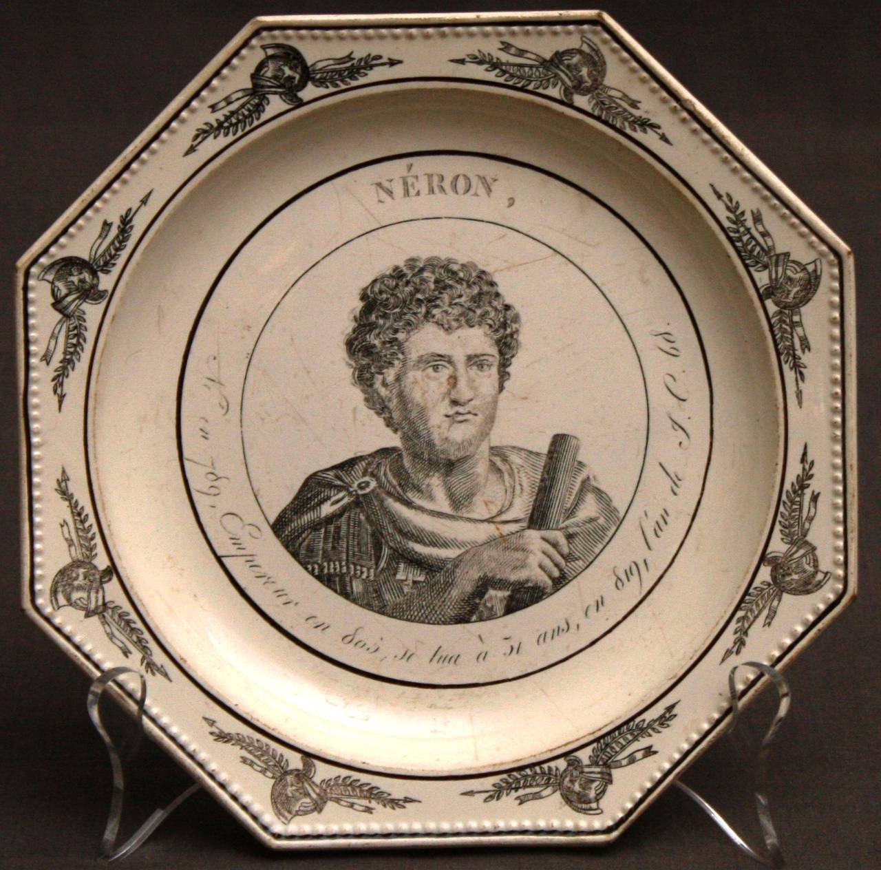 Set of Seven French Octagonal Creamware Roman Emperor Plates In Good Condition In New York, NY