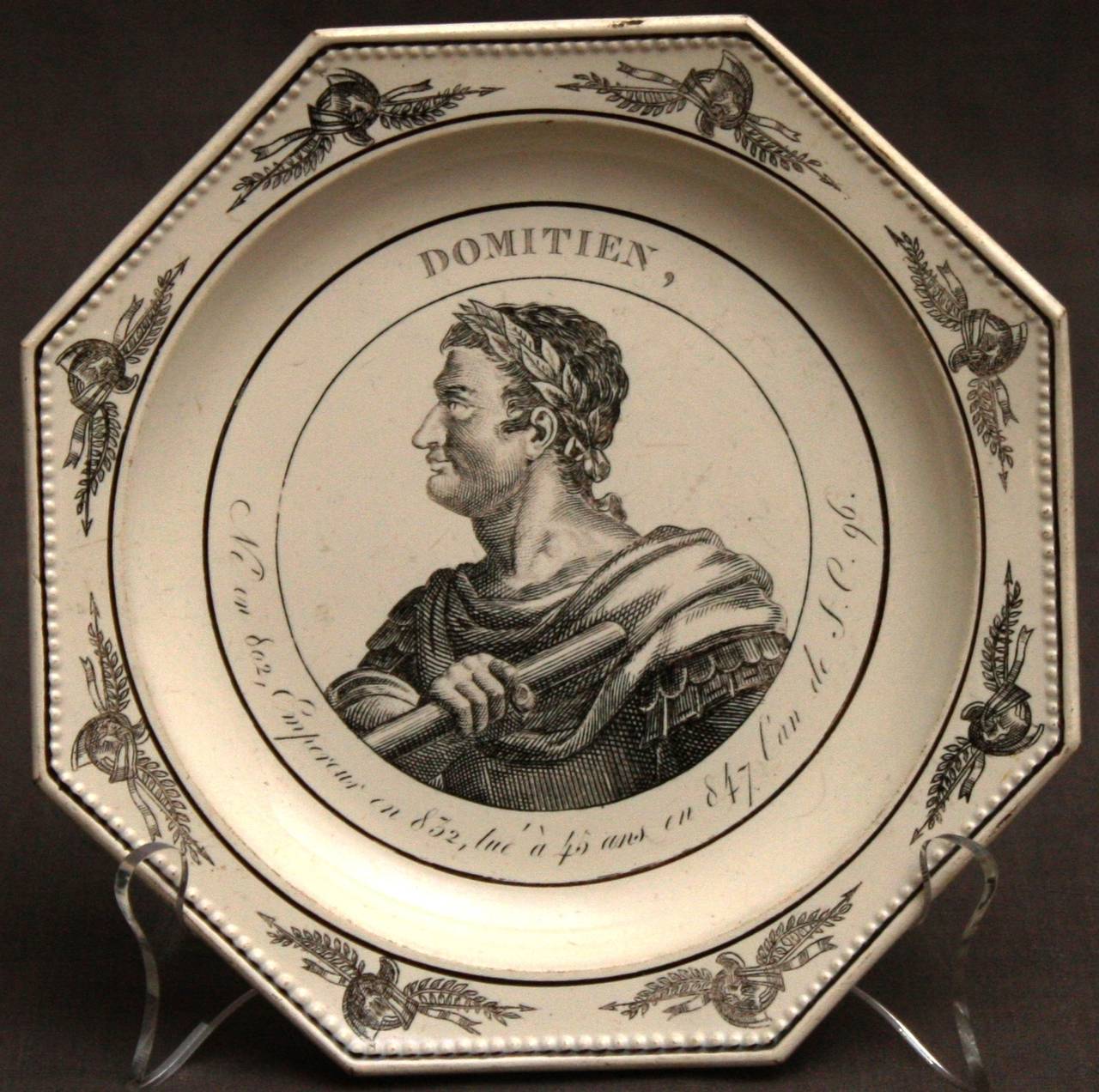 19th Century Set of Seven French Octagonal Creamware Roman Emperor Plates