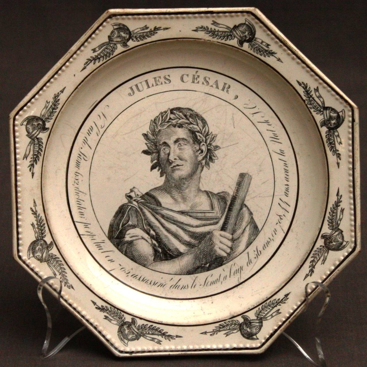 Set of Seven French Octagonal Creamware Roman Emperor Plates 4