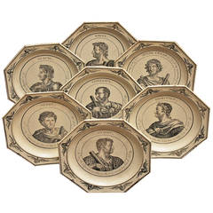 Set of Seven French Octagonal Creamware Roman Emperor Plates
