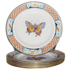 Set of Six Tiffany & Co. Chinoiserie Butterfly Plates