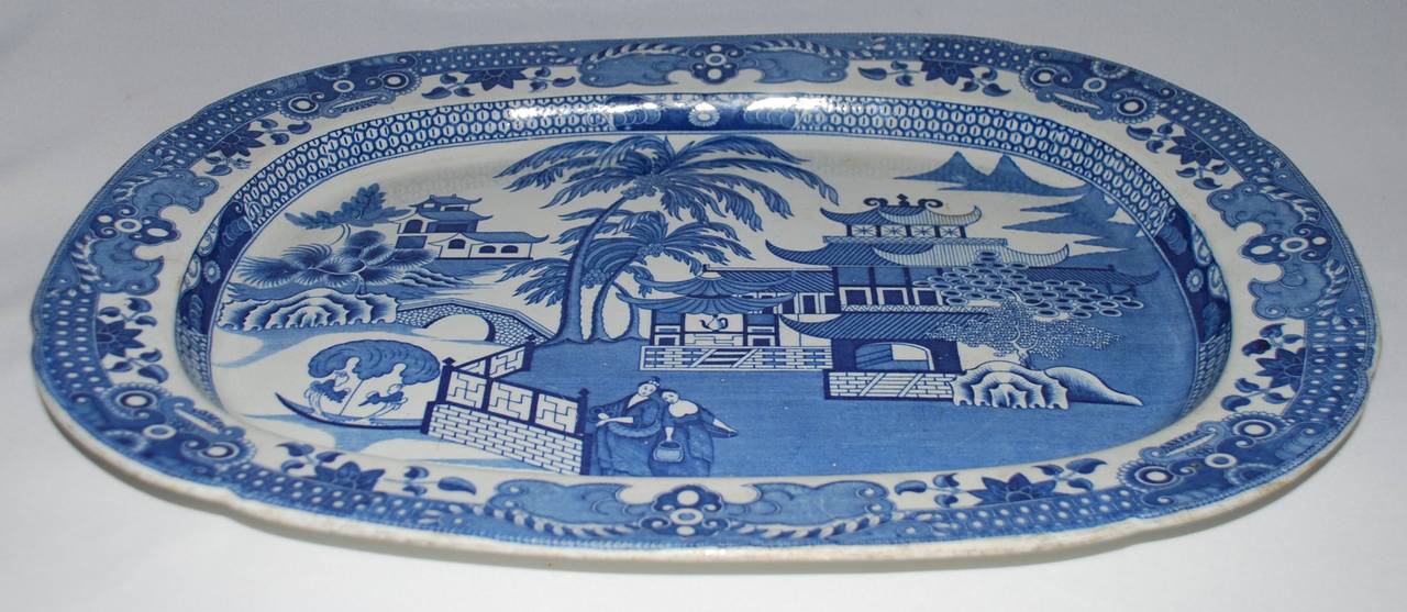 blue and white platter