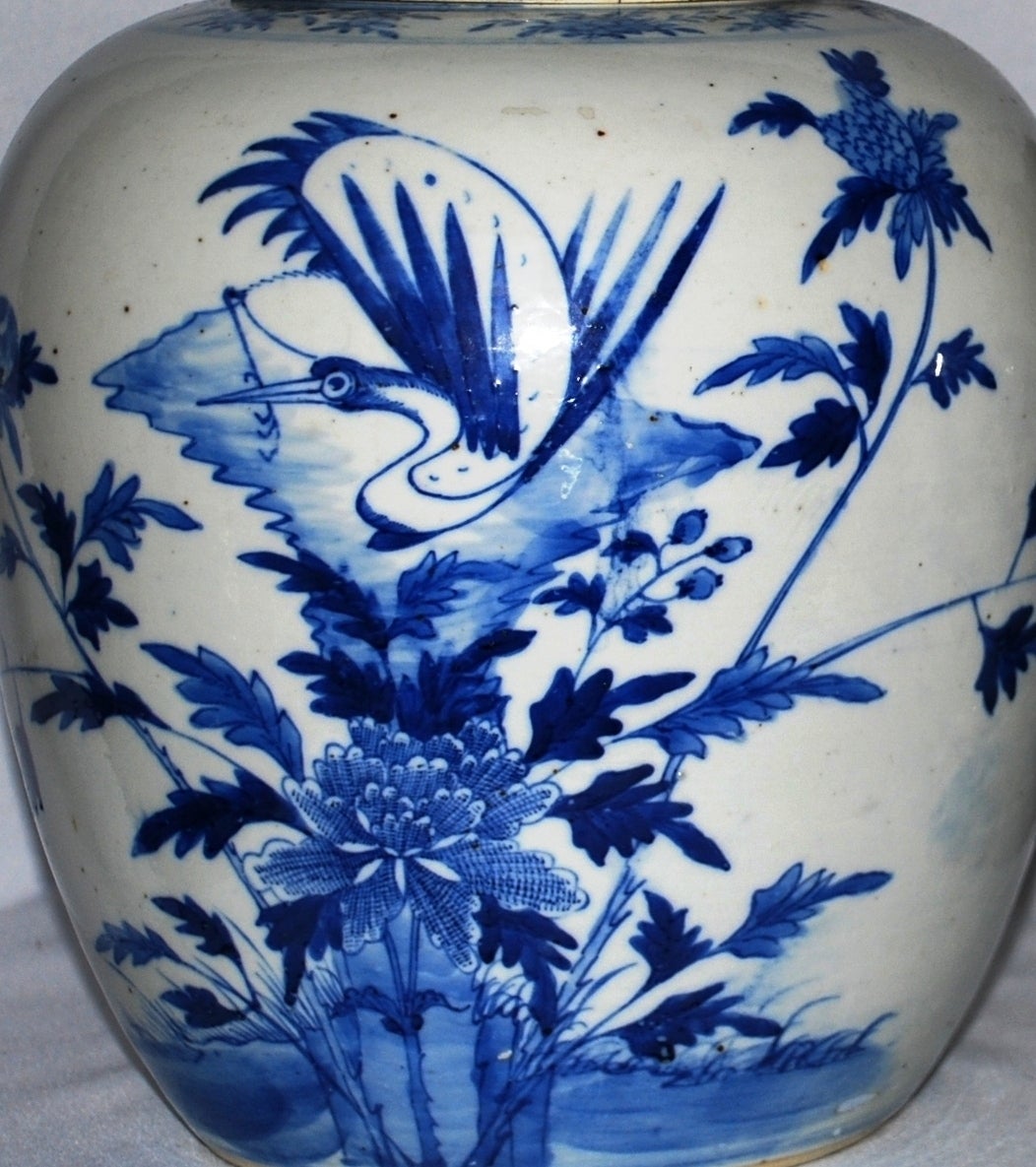 Chinese Export Pair of Vintage Blue and White Ginger Jars For Sale