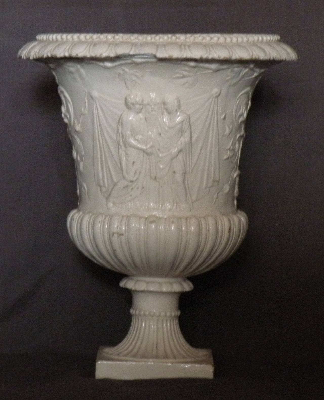 Glazed Large White Italian Neoclassical Vase For Sale
