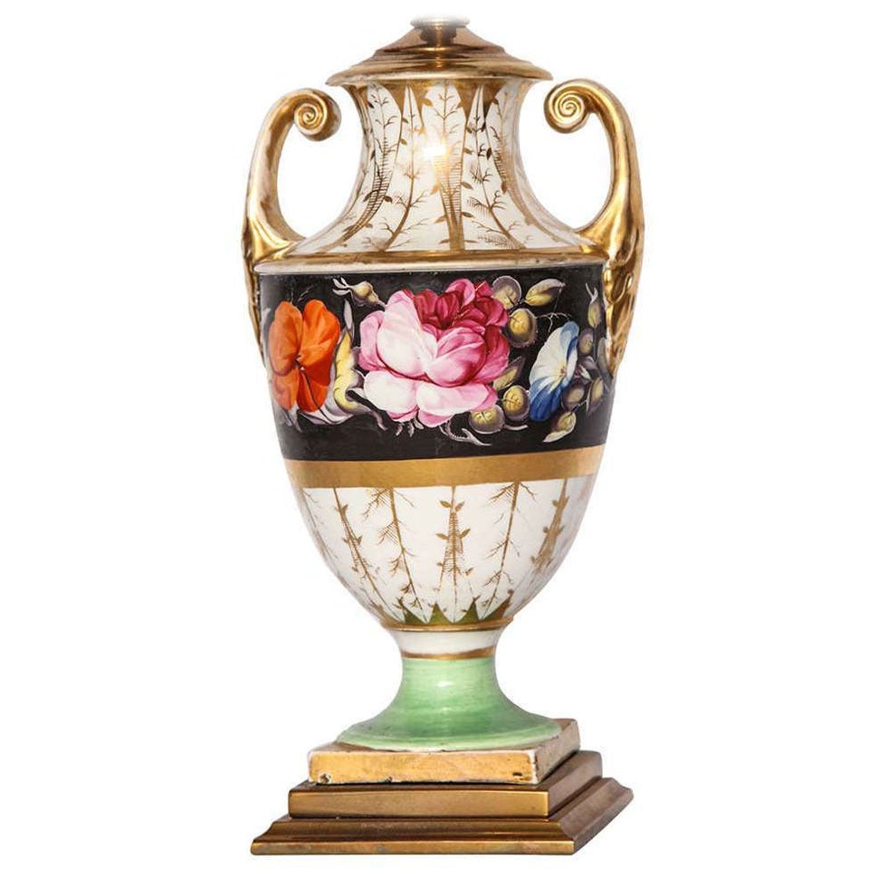 Floral Porcelain Urn-Form Lamp